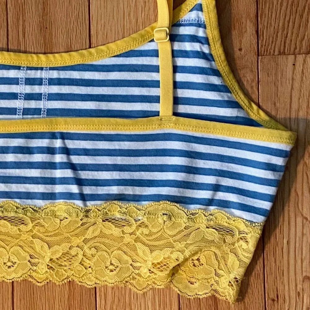 PACT Organic Cotton Soft Bralette Bright Blue with Yellow Stripes Size Med - Picture 5 of 7